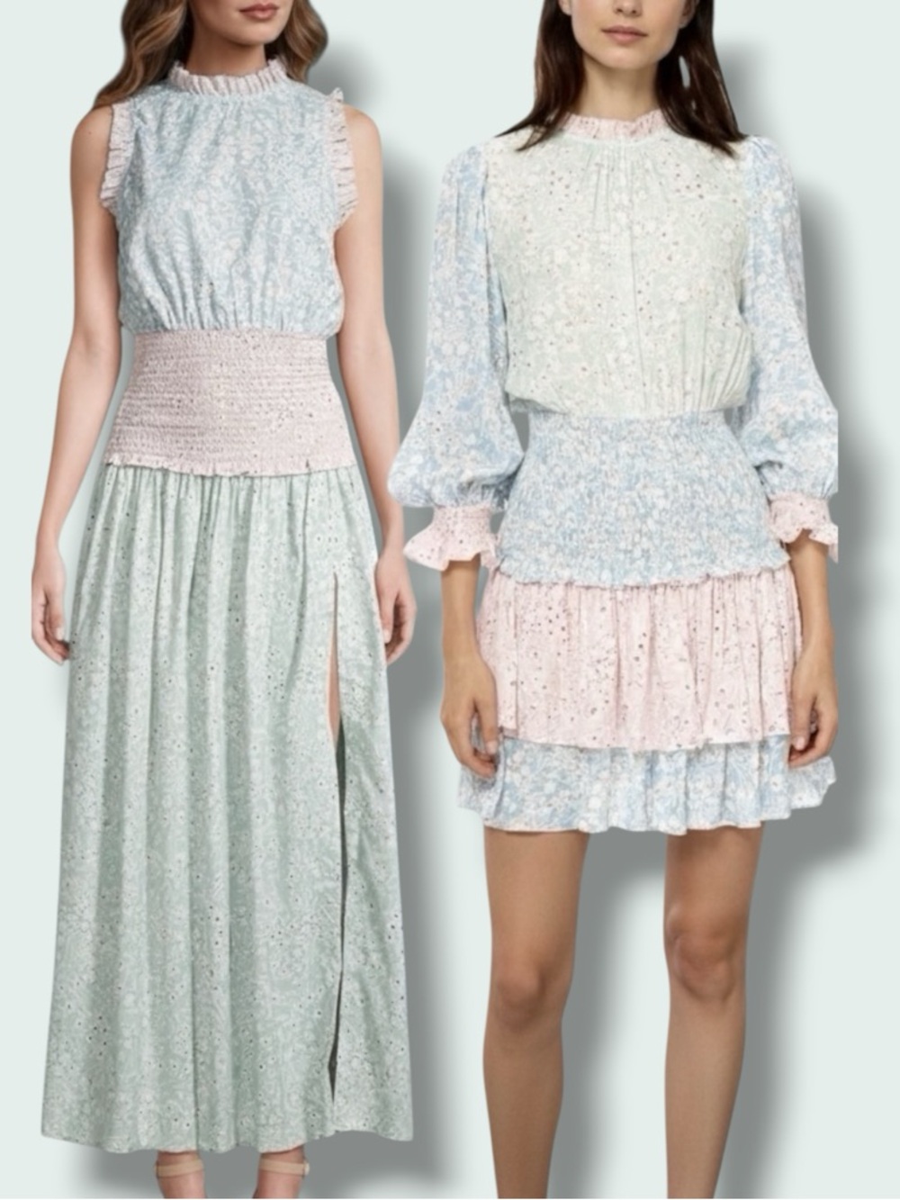 2 PC NEW Stellah Smocked Waist Floral Colorblock Dresses Mini/Maxi NEW